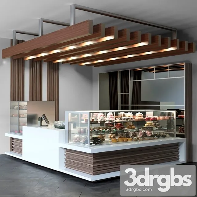 Design project of a coffee point with a confectionery showcase and desserts. cafe 3D Model Free