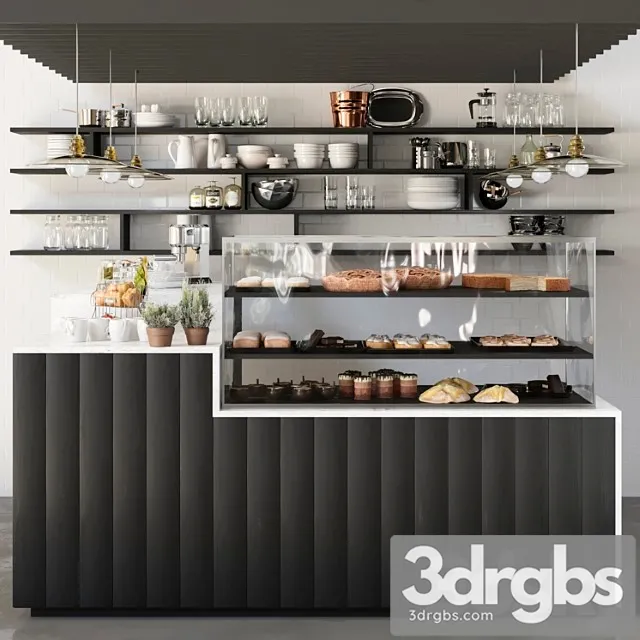 Design project of a coffee point with a refrigerator with desserts. cafe 3D Model Free