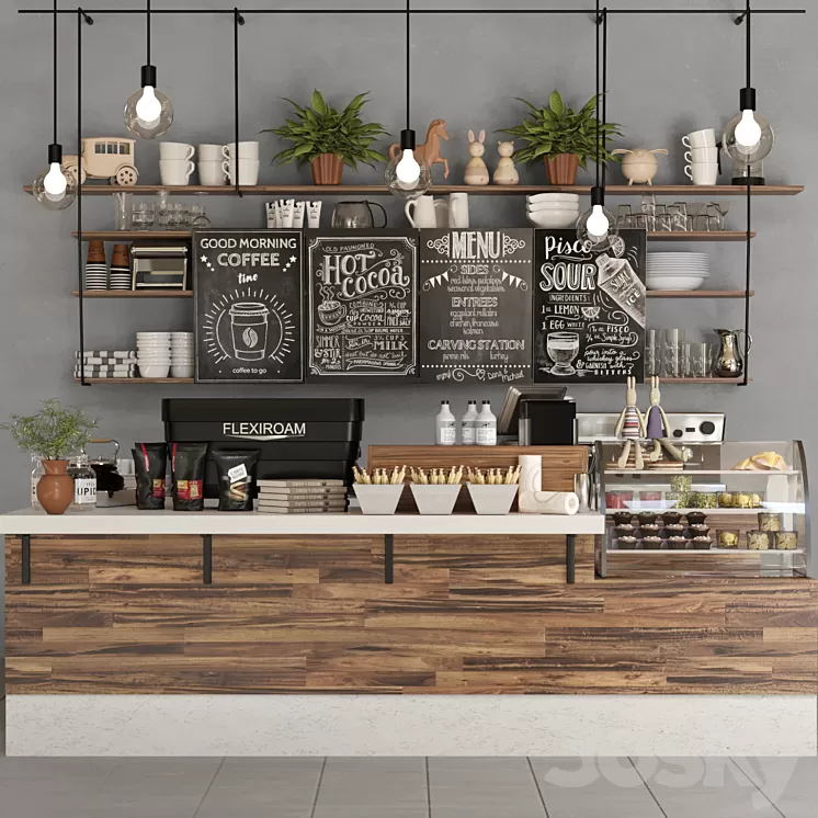 Design project of a coffee point with desserts sweets and a coffee machine. coffee house 3D Model
