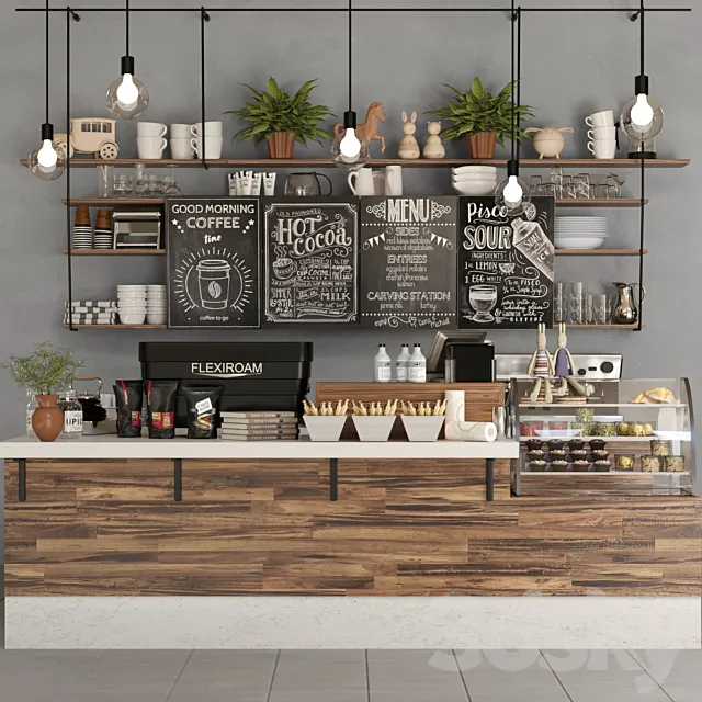 Design project of a coffee point with desserts. sweets and a coffee machine. coffee house 3DModel