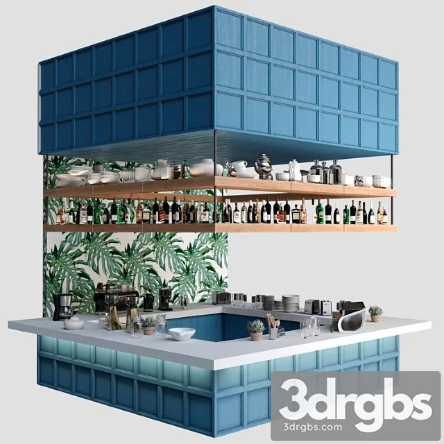 Designer cafe in a beach style with cocktails. cafe 3D Model Free