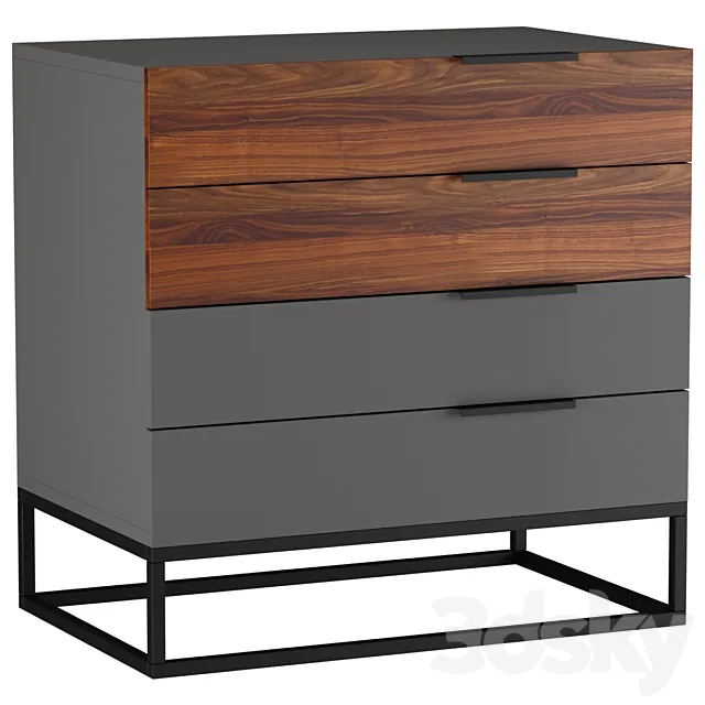 Designer chest of drawers with 4 drawers Loft Wood 3D Model