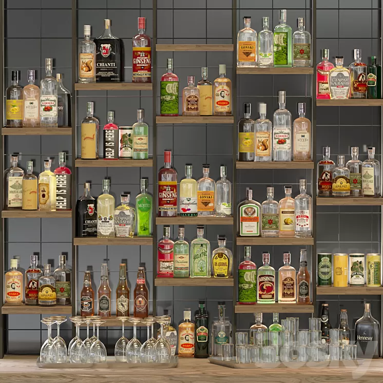 Designer rack in a restaurant with alcohol. Pub 39 3D Model