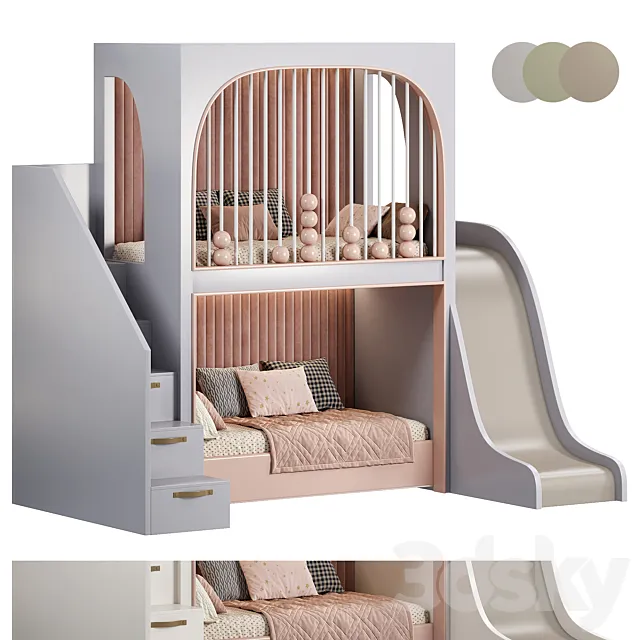 Designer two-level bed Kids room 07 3D Model