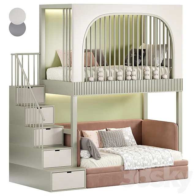 Designer two-level bed Kids room 09 3D Model