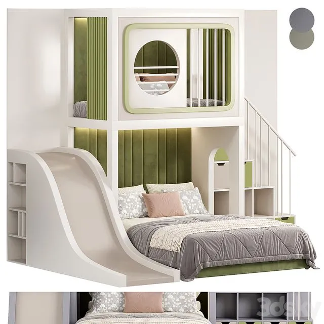 Designer two-level bed Kids room 10 3D Model