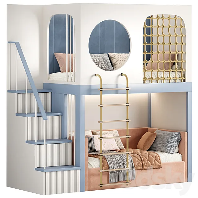 Designer two-level bed Kids room 18 3D Model