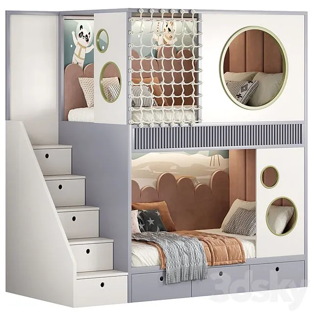 Designer two-level bed Kids room 20 3D Model