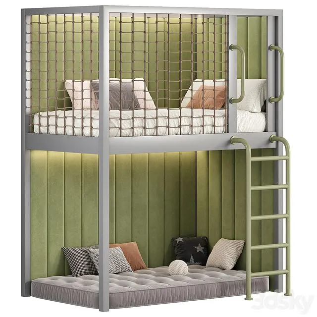 Designer two-level bed Kids room 23 3D Model