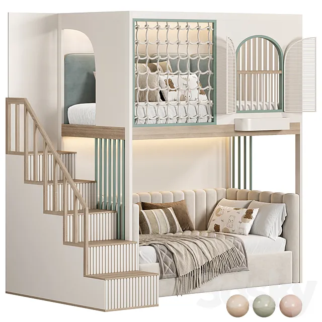 Designer two-level bed Kids room 3D Model
