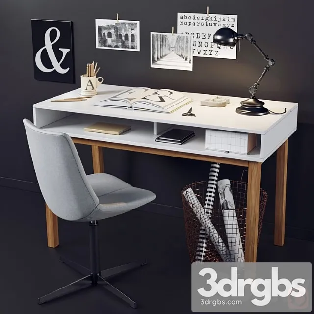 Desk and chair with la redoute decor 2 3D Model Free