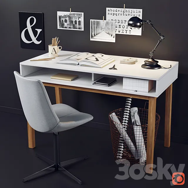 Desk and chair with La Redoute decor 3DModel