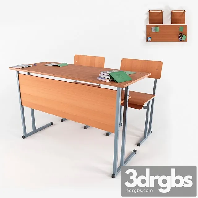 Desk and chairs 3D Model Free