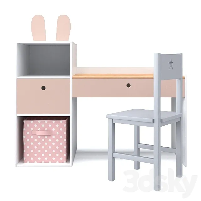 Desk and decor for the nursery 01 3D Model