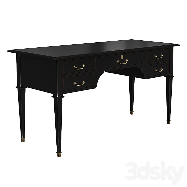 Desk Bureau noir 5 tiroirs en acacia massif noir gris perle gris nuance - Cenacle 3D Model Free