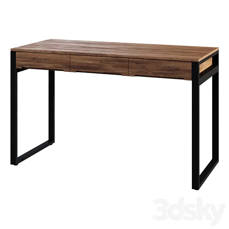 Desk Modern Wooden Natural & Black Office Desk with Drawers & Metal Legs 3D Model Free