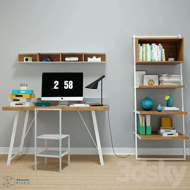 Desk set with shelves 3DModel