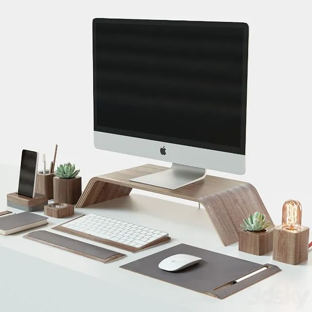 Desktop set iMac & Grovemade 3D Model