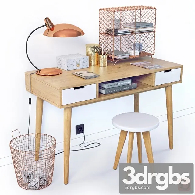 Desktop with decor la redoute jimi 2 3D Model Free