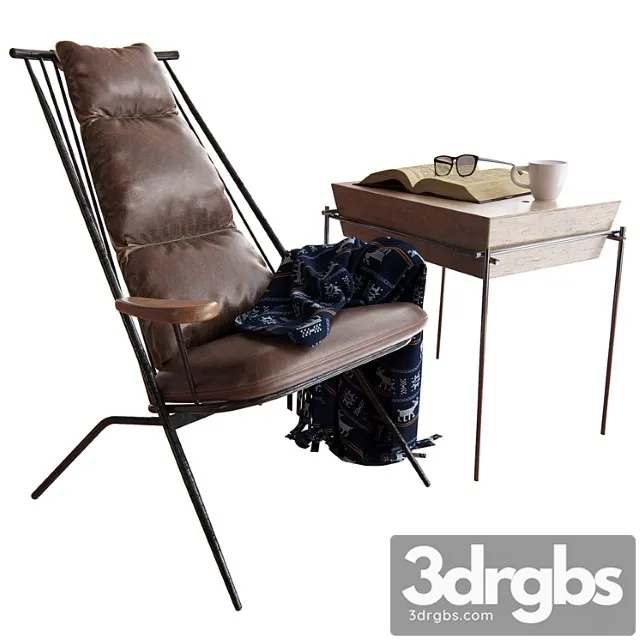 Dialma brown armchairs db004028 and side table db004555 3D Model Free