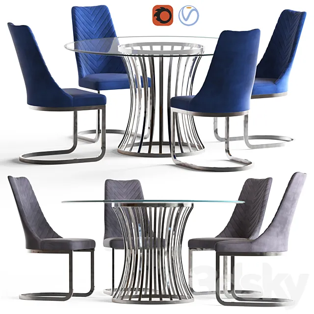 Diamond Sofa Capri Round Table and Vogue Dinning Chair 3D Model
