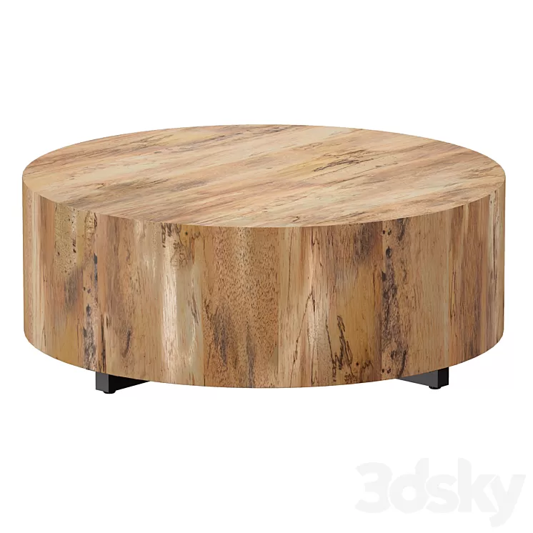 Dillon Spalted Primavera Round Wood Coffee Table (Crate and Barrel) 3D Model