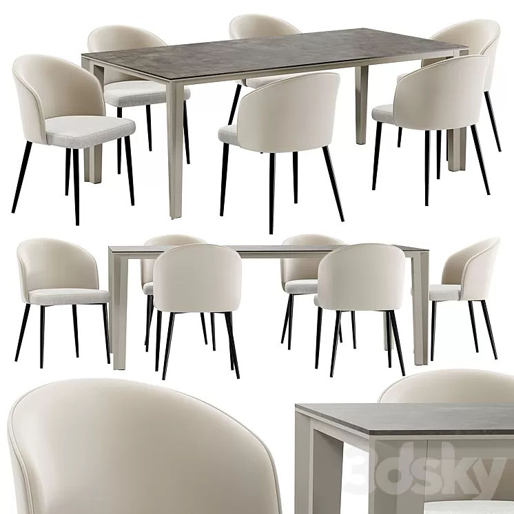 Dining chair Ornella and table Skin 3D Model Free