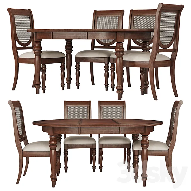 Dining Group LIFESTYLE-Table and Chairs VICTORIA TOBACCO (02) 3D Model