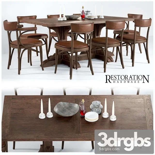 Dining group restoration hardware 2 3D Model Free