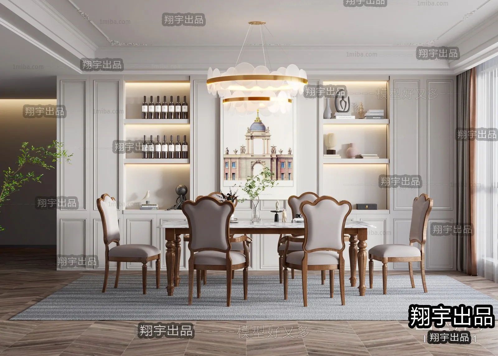 Dining Room 3D Interior Scene - American Style - 001