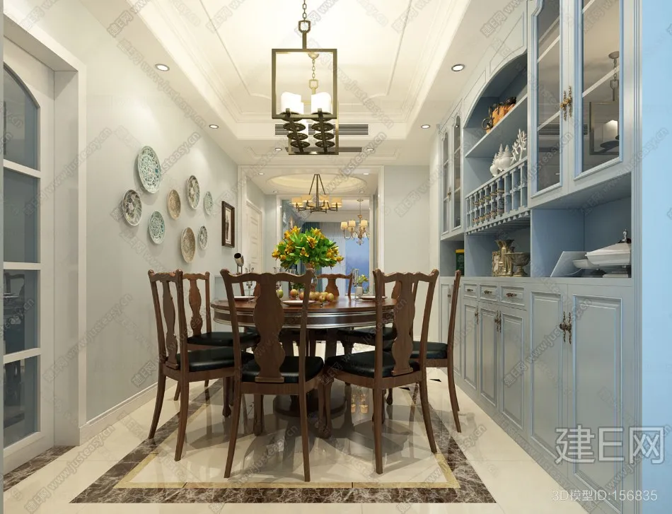 Dining Room 3D Interior Scene - American Style - 006