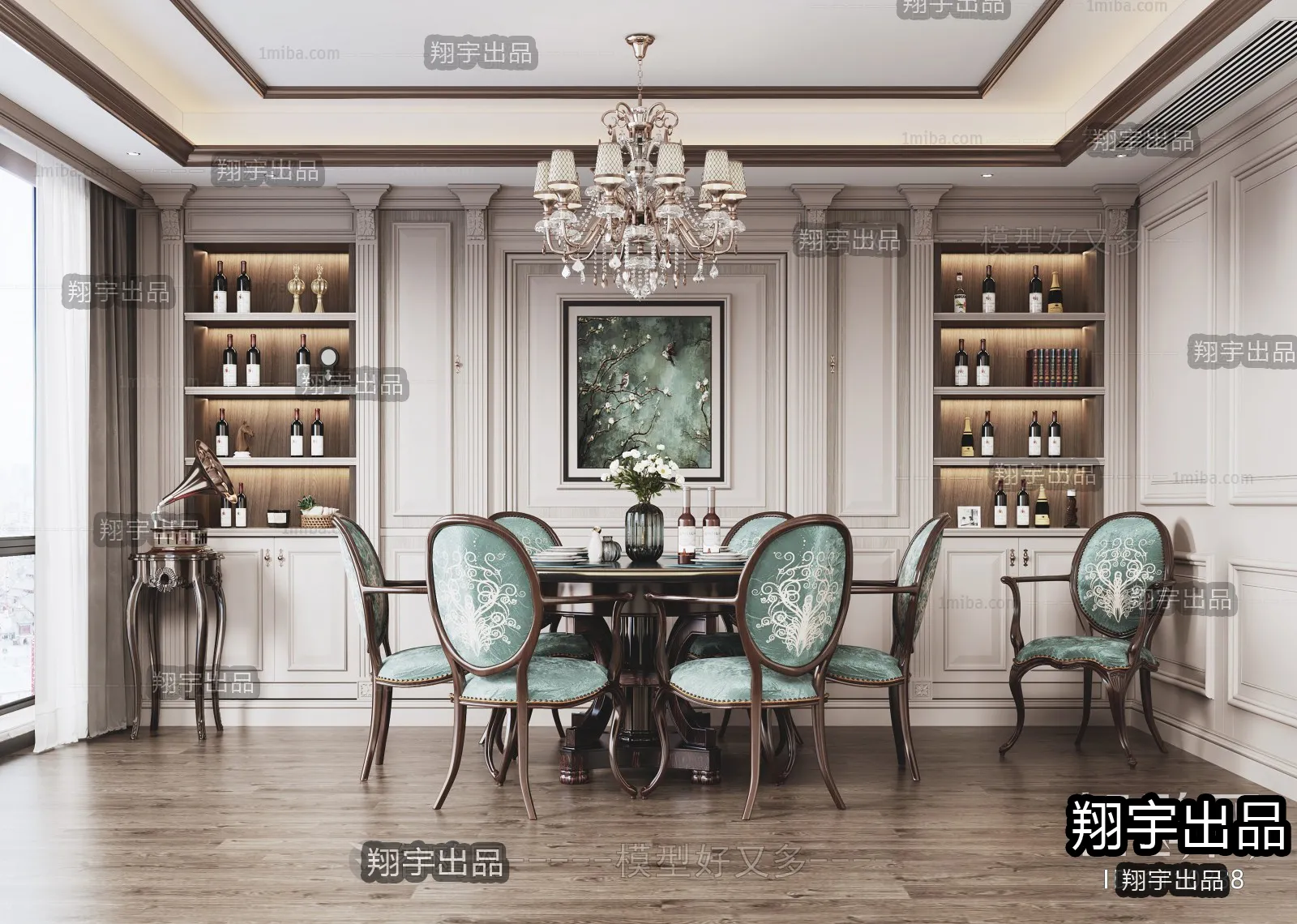 Dining Room 3D Interior Scene - American Style - 008