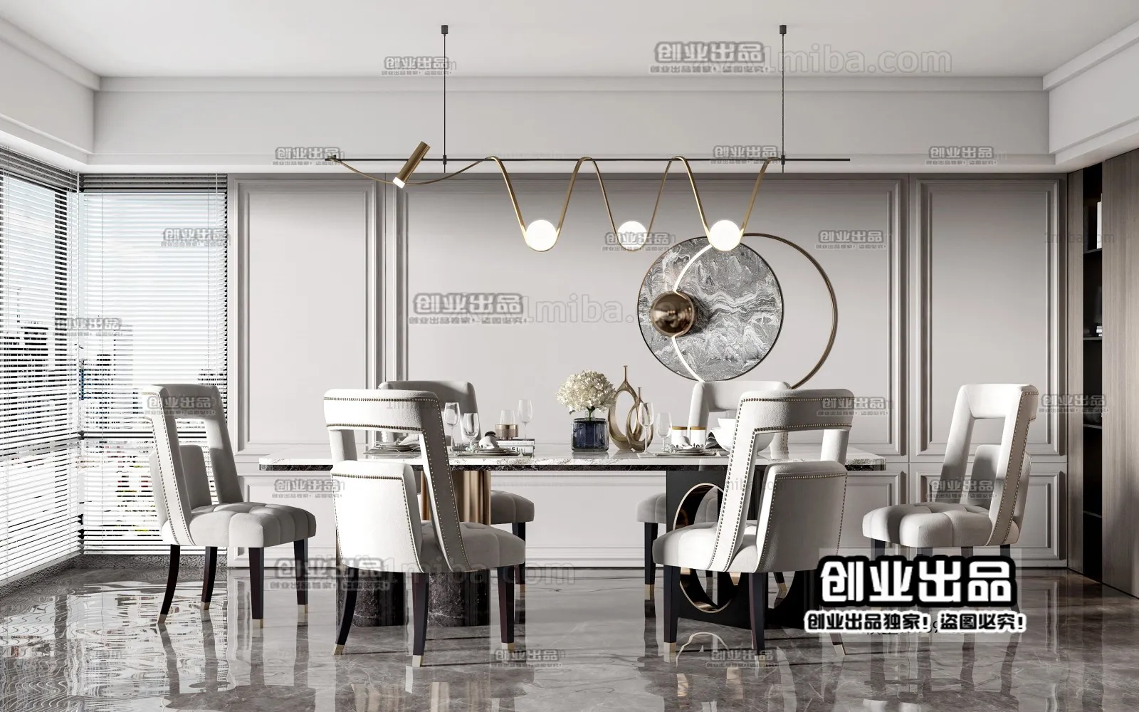 Dining Room 3D Interior Scene - American Style - 012