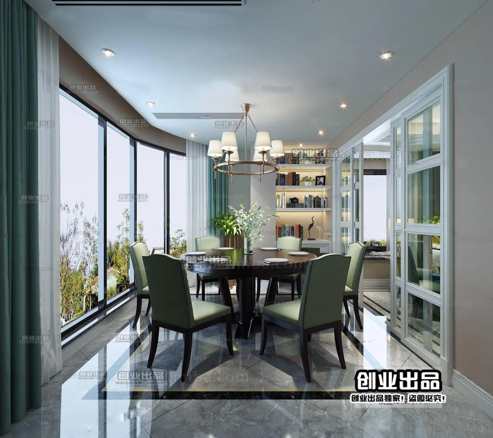 Dining Room 3D Interior Scene - American Style - 014