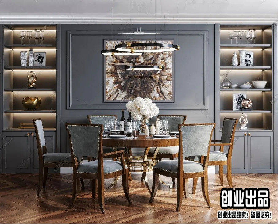 Dining Room 3D Interior Scene - American Style - 015