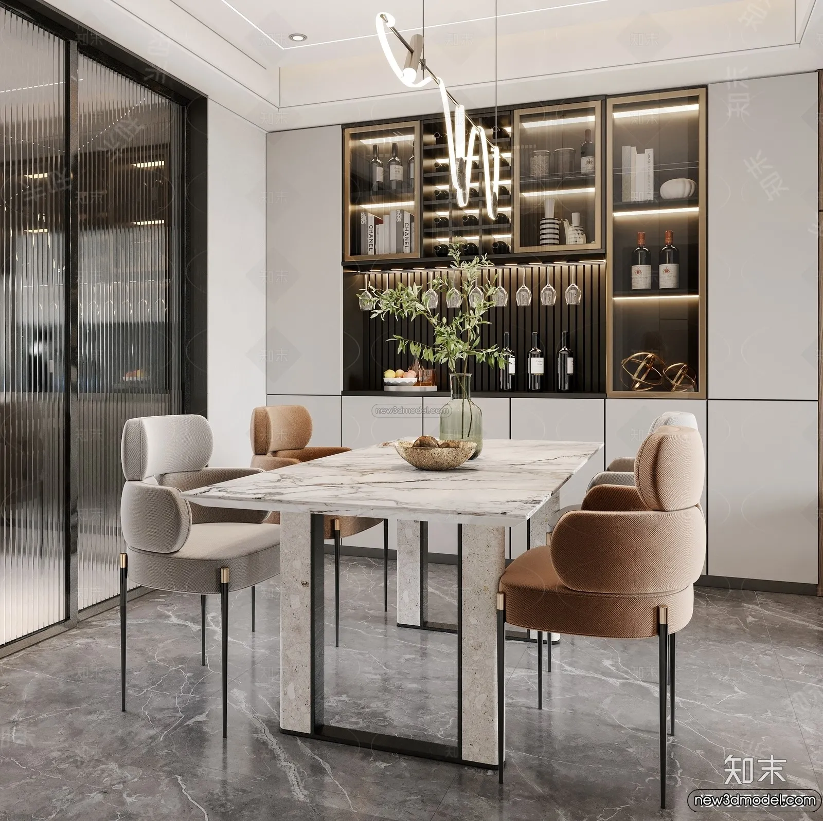 Dining Room - 3D Interior Scene - Italian Style - 010