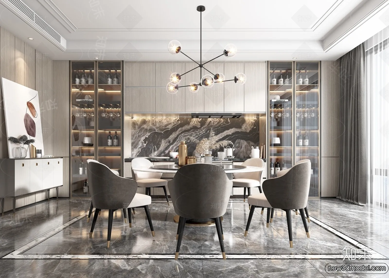 Dining Room - 3D Interior Scene - Italian Style - 011