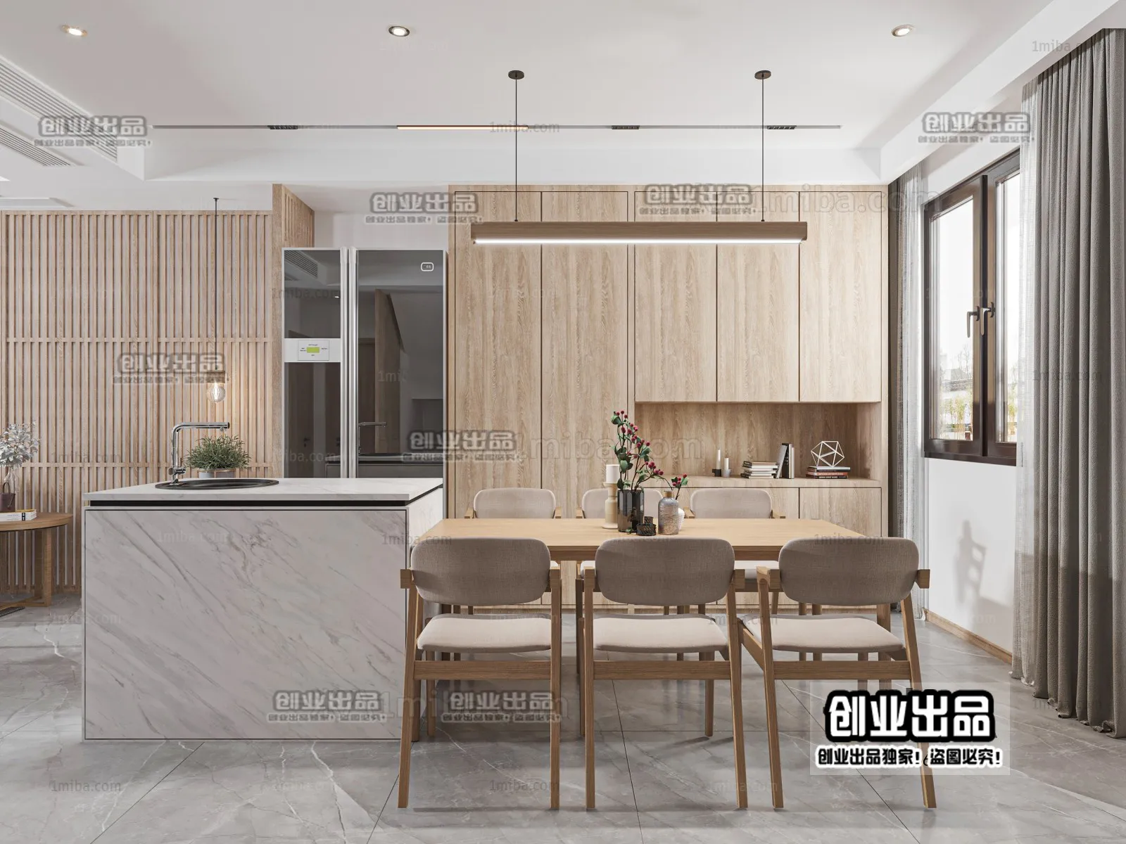 Dining Room 3D Interior Scene - Japanese Style - 046