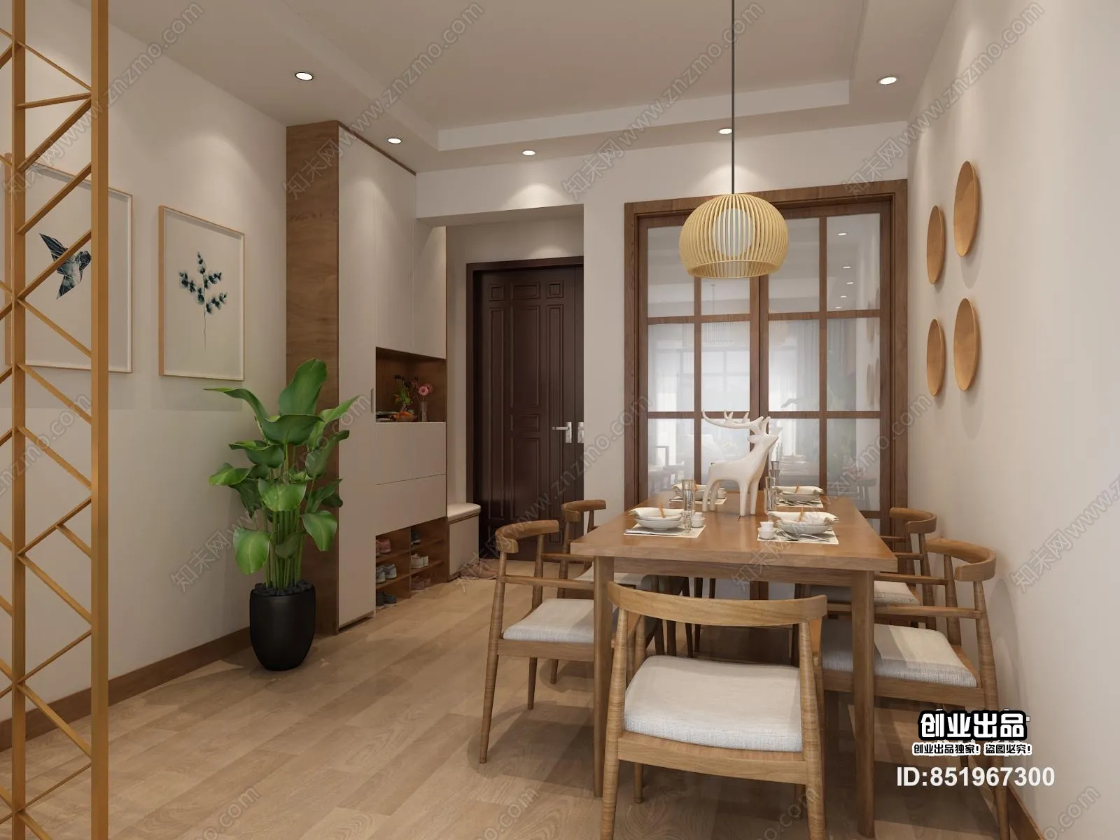 Dining Room 3D Interior Scene - Japanese Style - 048