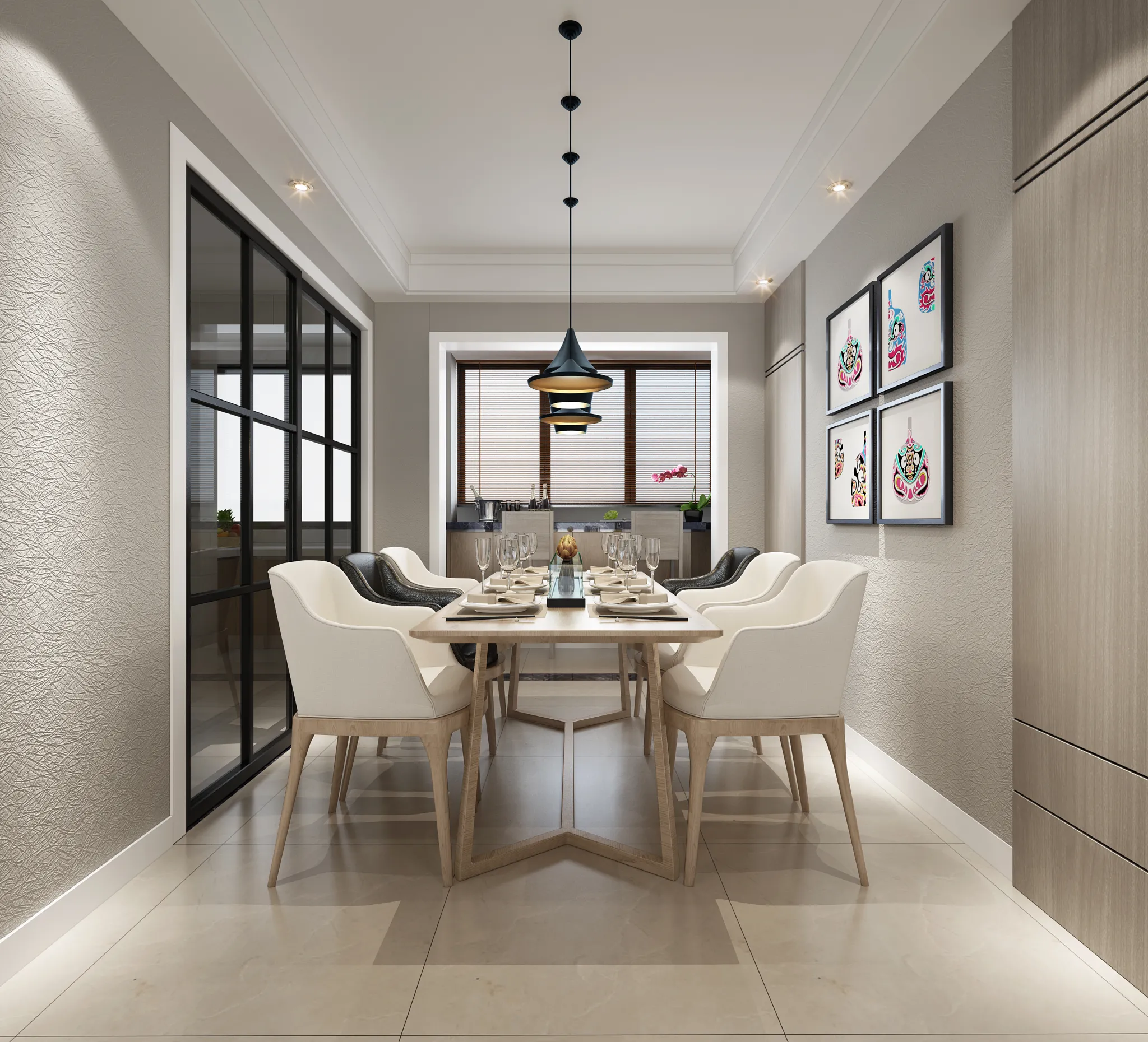 Dining Room 3D Interior Scene - Japanese Style - 049