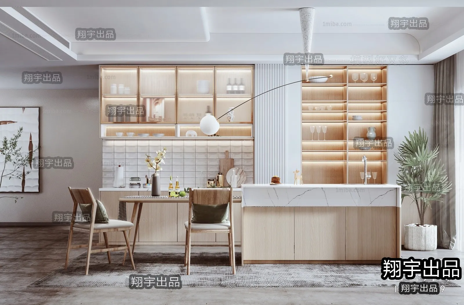 Dining Room 3D Interior Scene - Japanese Style - 050