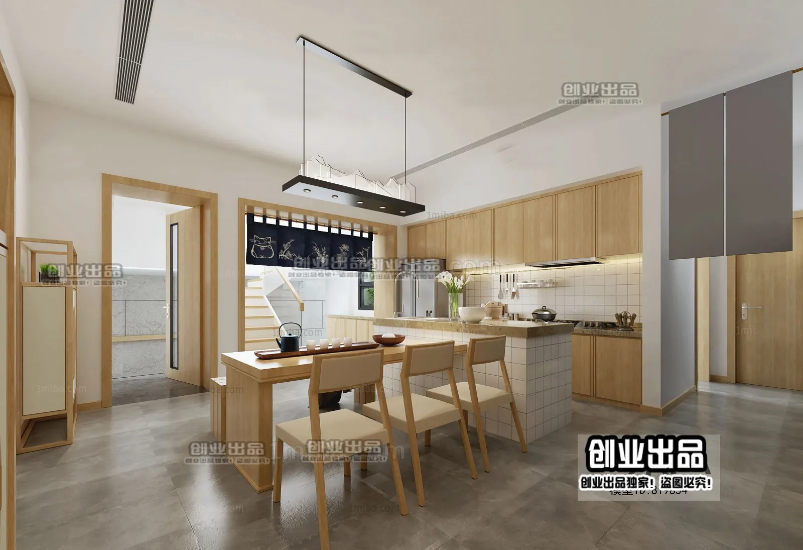 Dining Room 3D Interior Scene - Japanese Style - 053