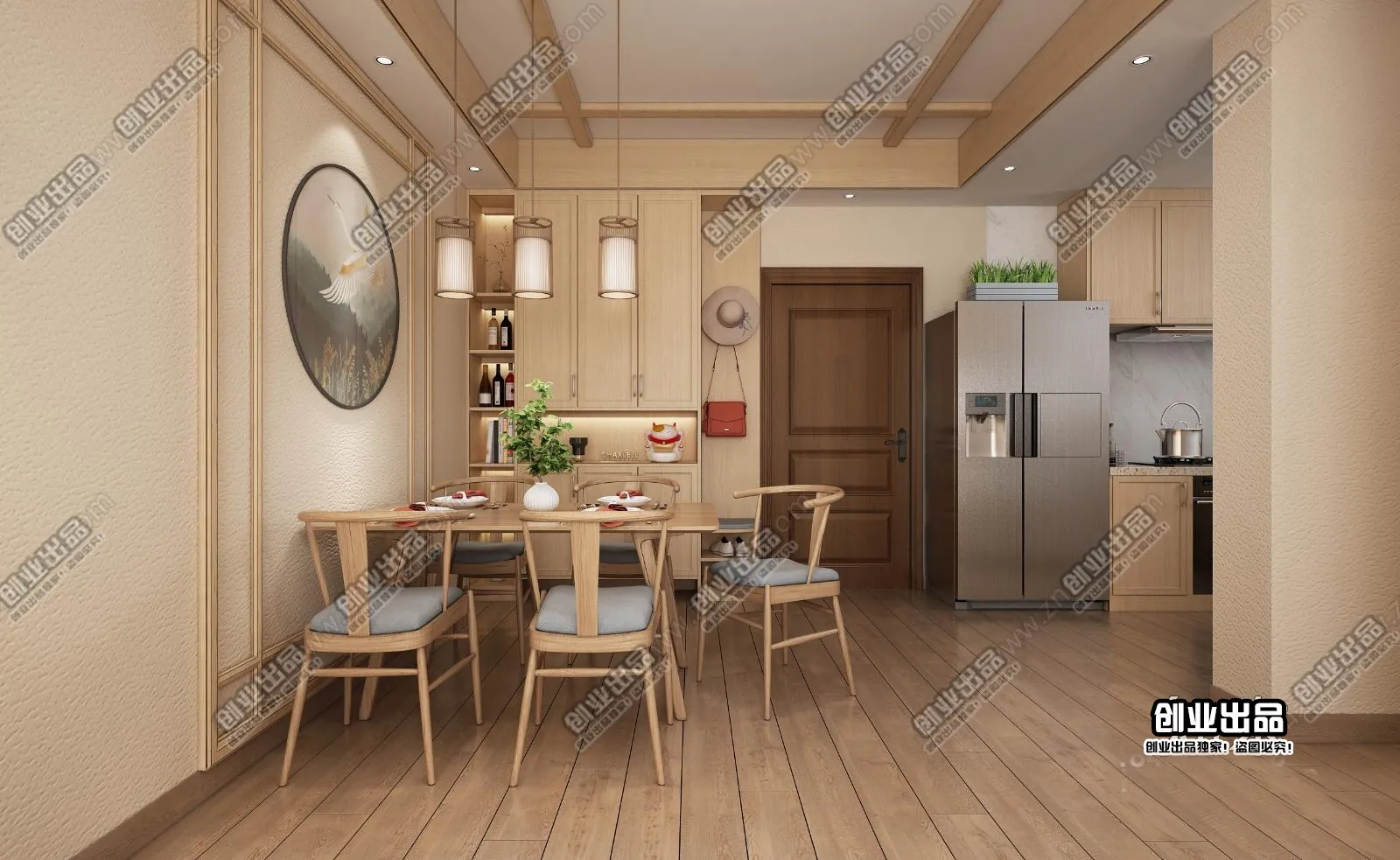 Dining Room 3D Interior Scene - Japanese Style - 056