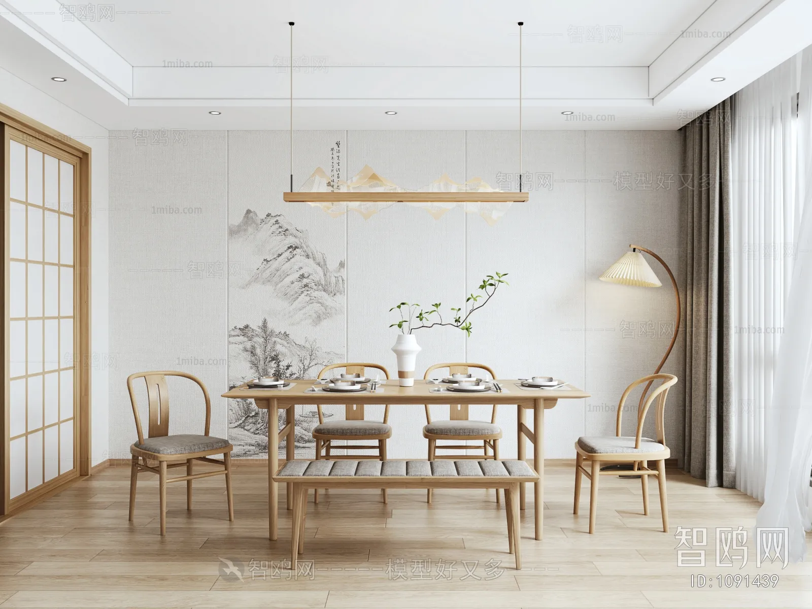Dining Room 3D Interior Scene - Japanese Style - 058