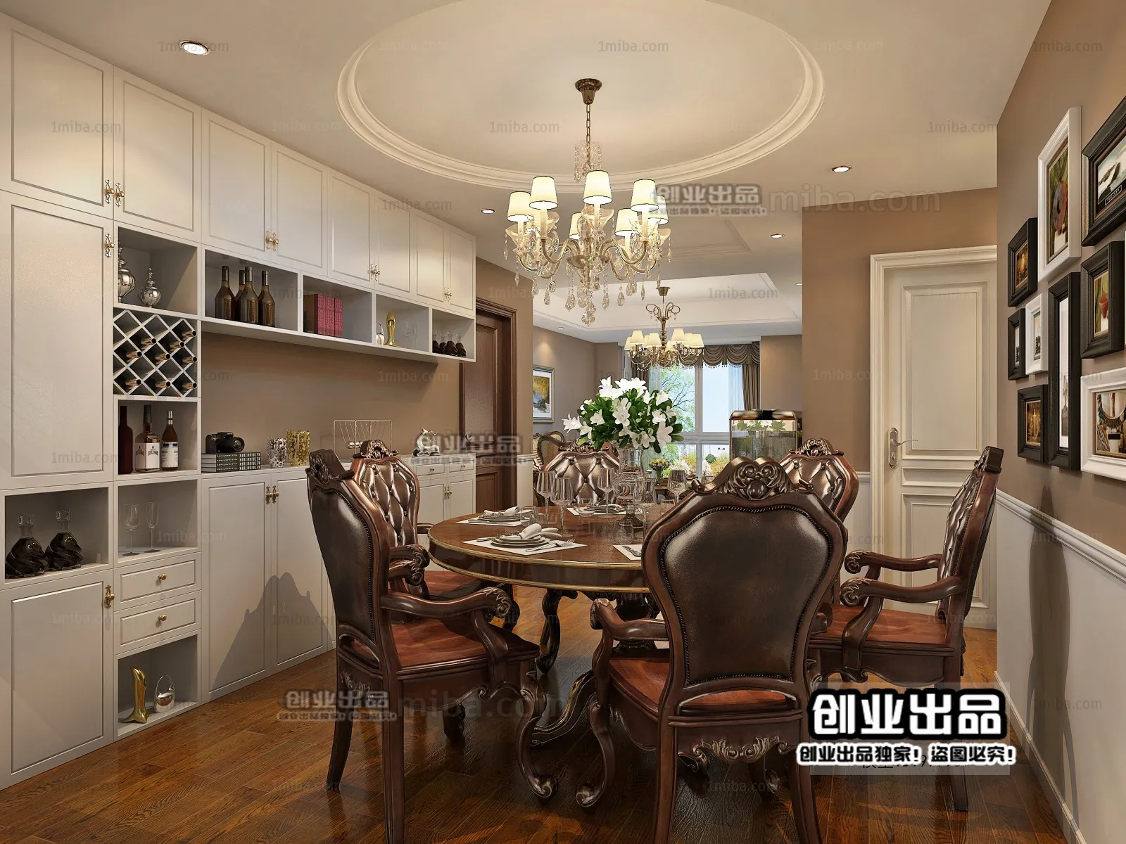 Dining Room 3D Interior Scene Model - European Style - 002