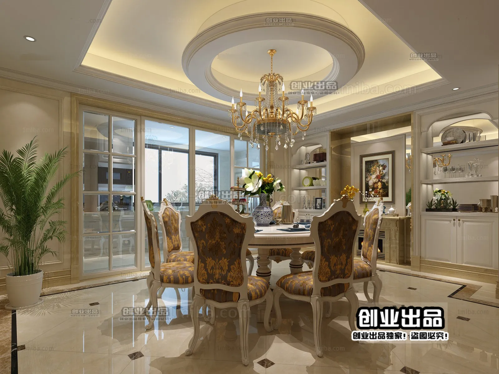 Dining Room 3D Interior Scene Model - European Style - 011