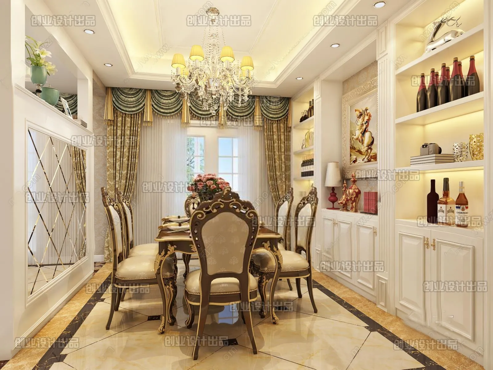 Dining Room 3D Interior Scene Model - European Style - 017
