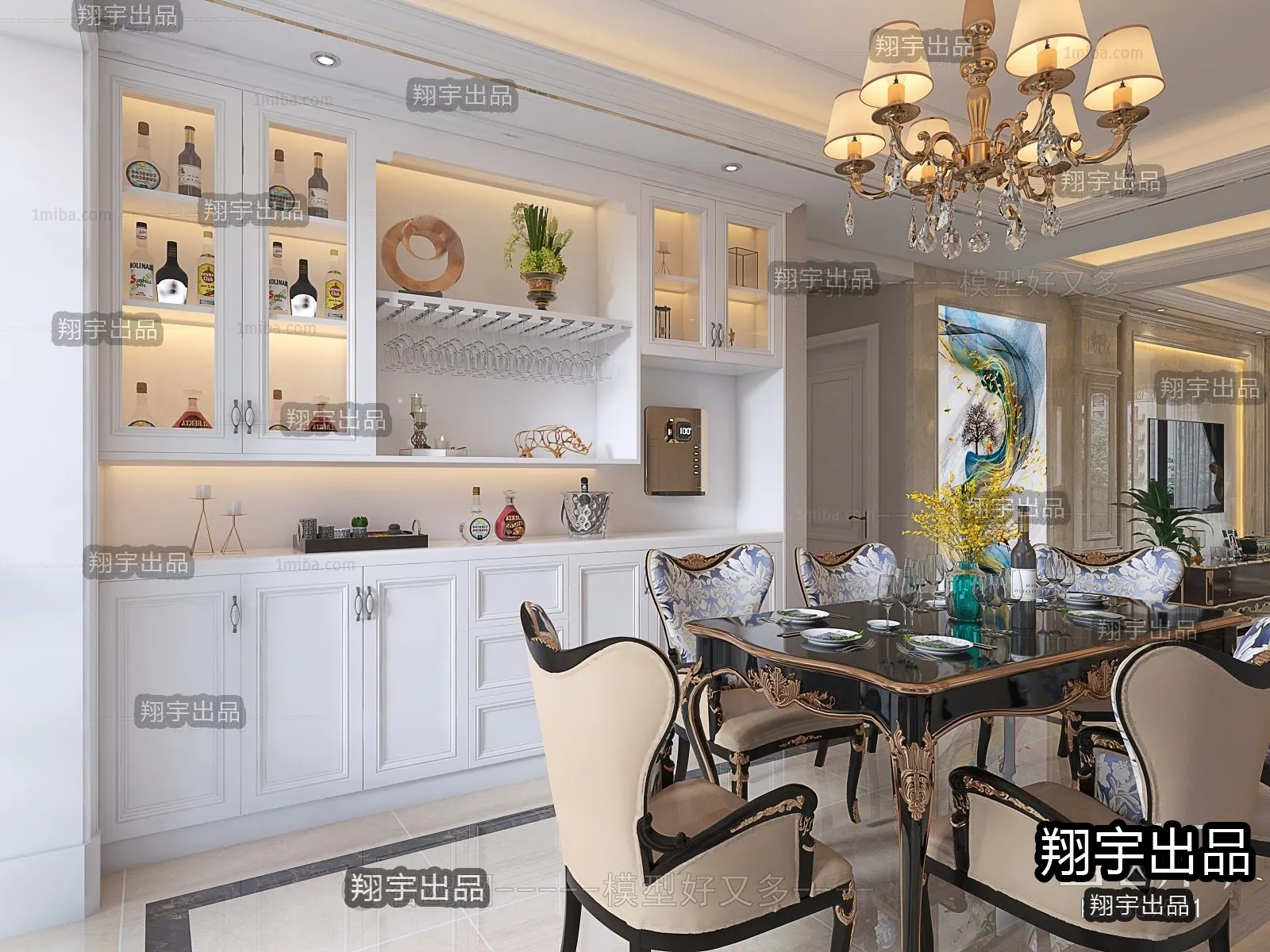 Dining Room 3D Interior Scene Model - European Style - 018