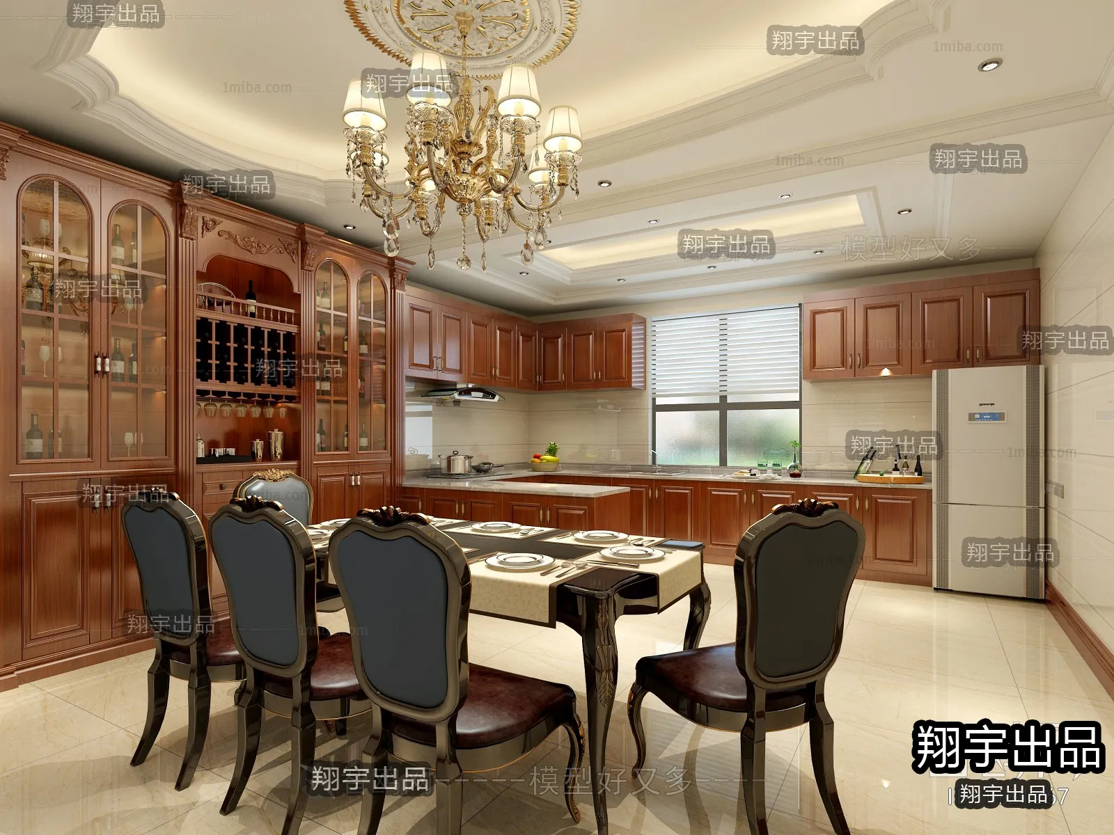 Dining Room 3D Interior Scene Model - European Style - 019