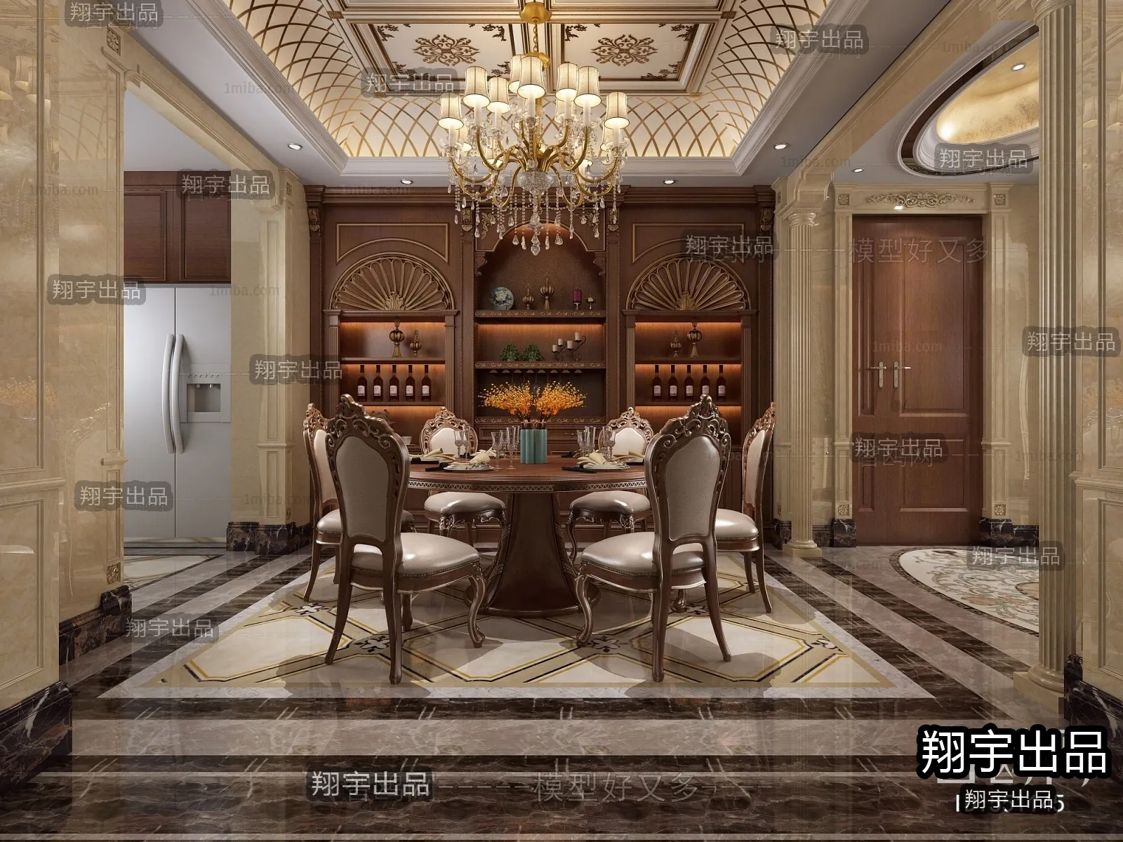 Dining Room 3D Interior Scene Model - European Style - 021